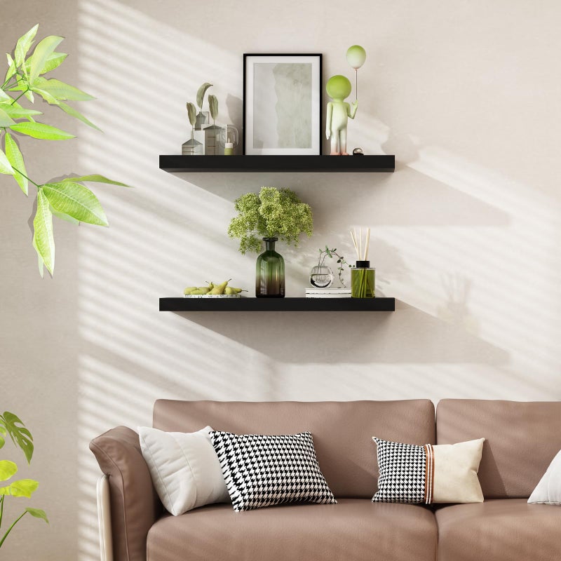 WELLAND 12" Deep Floating Wall Shelf, Black Floating Shelf Display Floating Shelf, 35.43" L x 11.81" D x 2" T, Deeper Than Others, Black - Image 2
